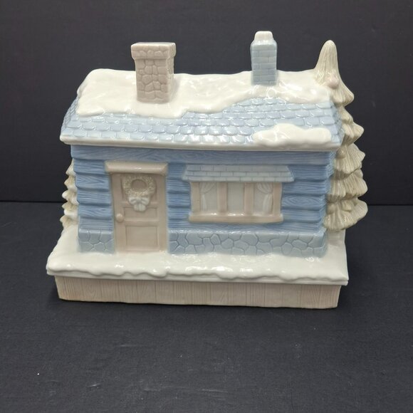 Musical Santa & Elves Ceramic Pastel Blue White Christmas Workshop-Windup - Picture 4 of 12